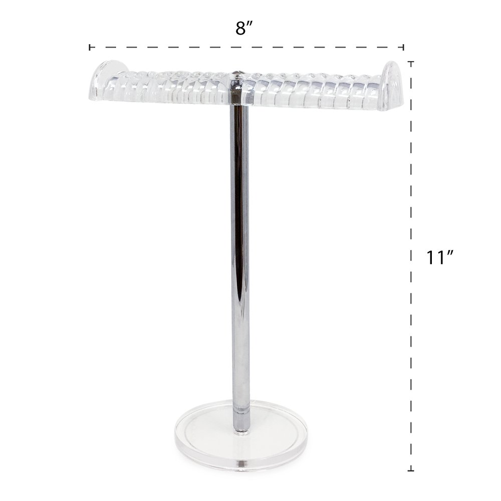 Isaac Jacobs Clear Acrylic Necklace &amp; Bracelet Holder (8” inch T-Bar)– Hanging Chain and Bangles Organizer Sleek &amp; Sturdy Stand for Jewelry – Storage Solution- Bedroom- Bathroom – Countertop