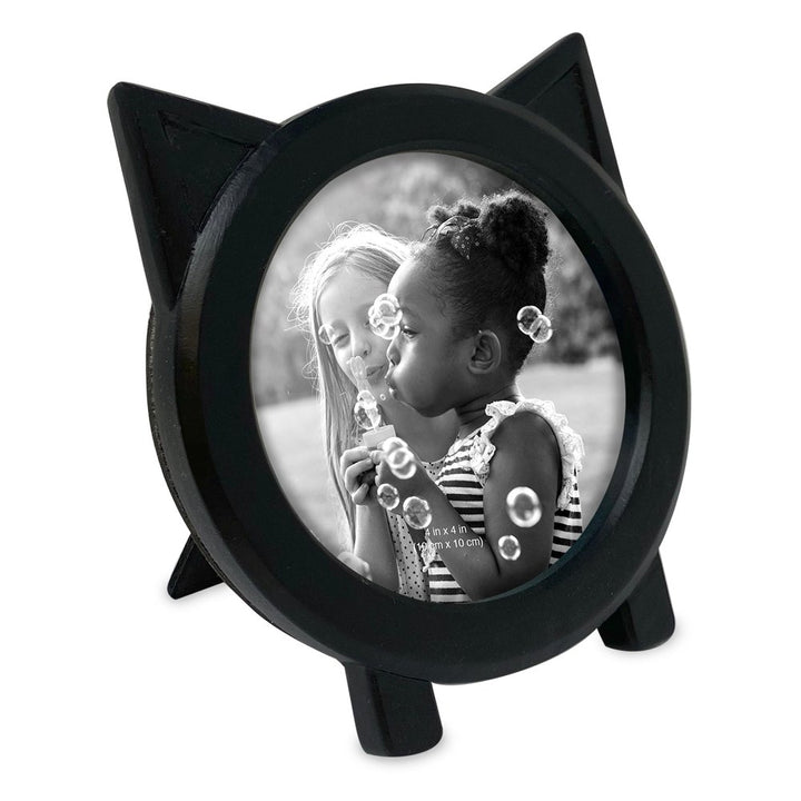 Isaac Jacobs Round Resin Sentiment Cat Picture Frame with Ears, Photo Tabletop &amp; Wall Display Hanging Display &amp; Home Décor
