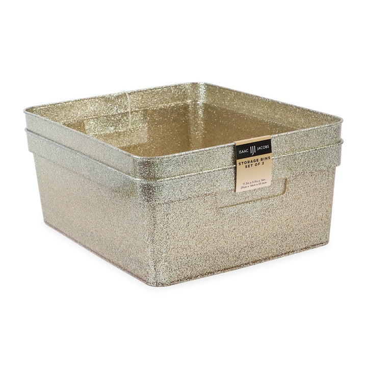 Isaac Jacobs Medium Glitter Storage Bin (14” x 11.5” x 5.5”) Set w/Cut-Out Handles, Plastic Organizer, Multi-Functional, Home Storage Solution, Kids Playroom, Bedroom, Closet