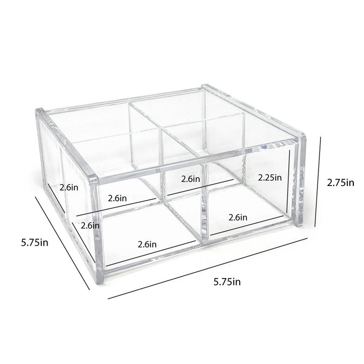 Isaac Jacobs 4-Compartment Square Clear Acrylic Organizer with Lid (5.75" L x 5.75" W x 2.75" H), Multi-Sectional Tray, Stackable, Storage Solution for School, Craft, Office Supplies, Kitchen &amp; More