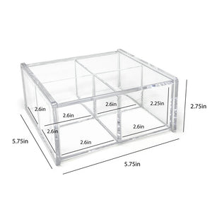 Isaac Jacobs 4-Compartment Square Clear Acrylic Organizer with Lid (5.75" L x 5.75" W x 2.75" H), Multi-Sectional Tray, Stackable, Storage Solution for School, Craft, Office Supplies, Kitchen & More