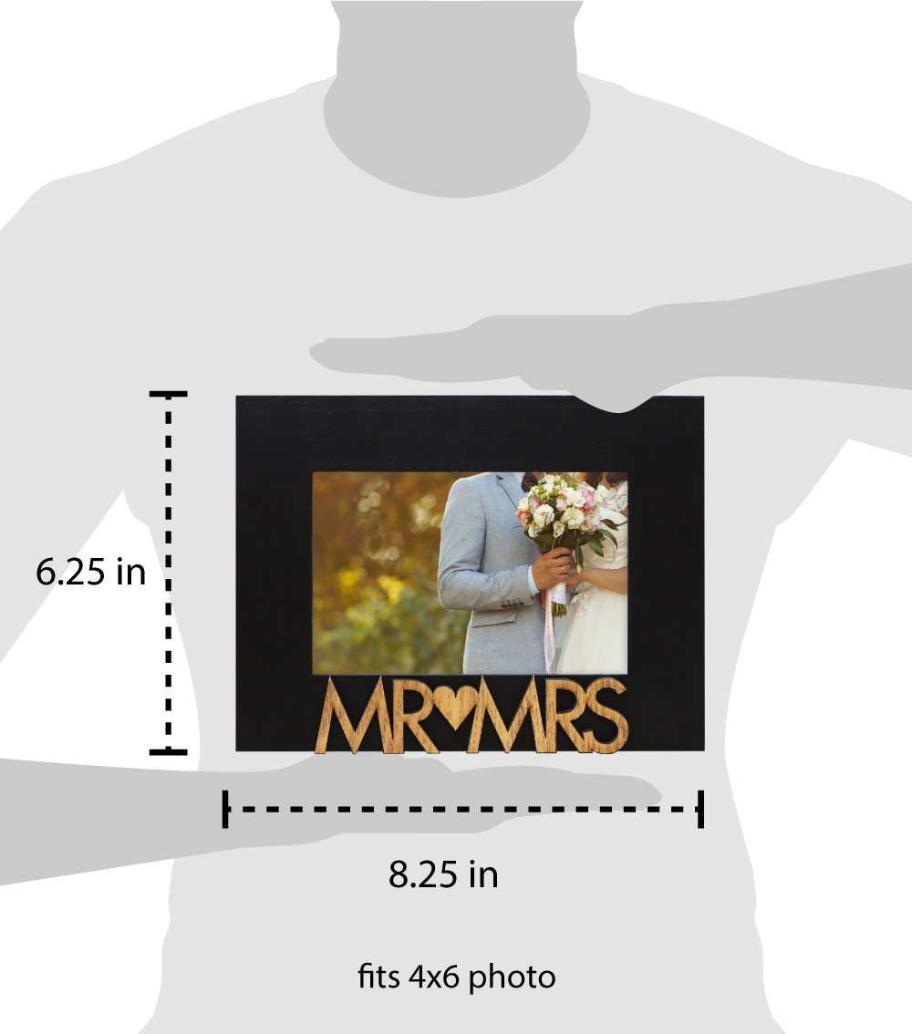 Isaac Jacobs Wood Sentiments “Mr &amp; Mrs” Picture Frame, Newlywed Photo Gift for Wedding, Display on Tabletop, Desk
