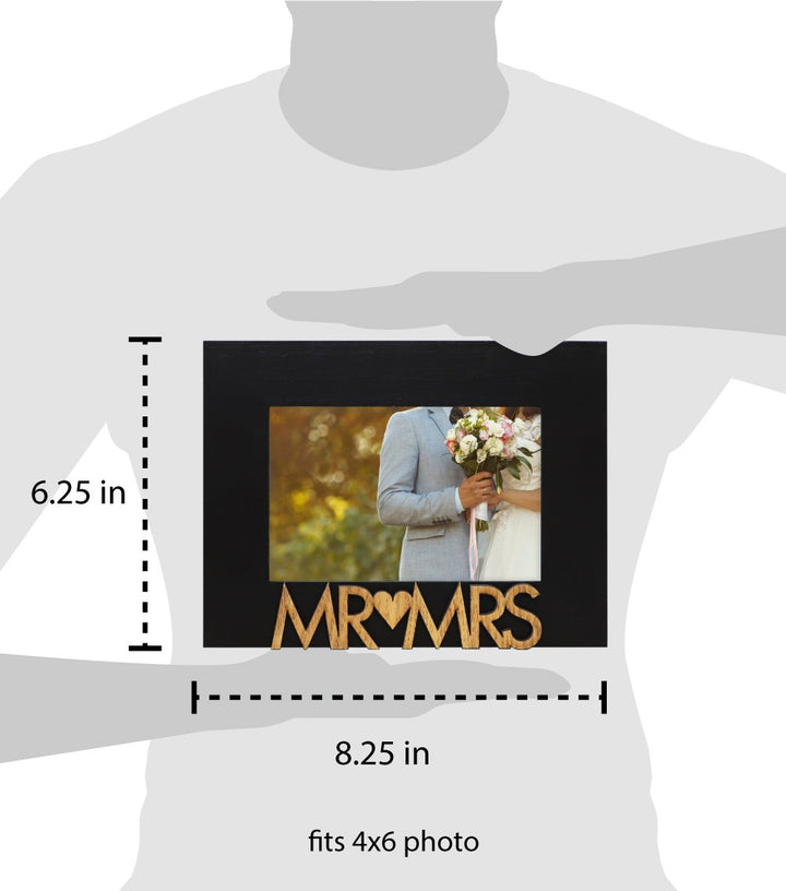 Isaac Jacobs Wood Sentiments “Mr &amp; Mrs” Picture Frame, Newlywed Photo Gift for Wedding, Display on Tabletop, Desk