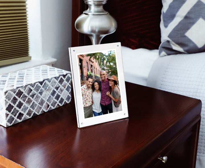 Isaac Jacobs Wood Acrylic Picture Frame, Magnetic Photo Frame with Easel, Made for Tabletop Display
