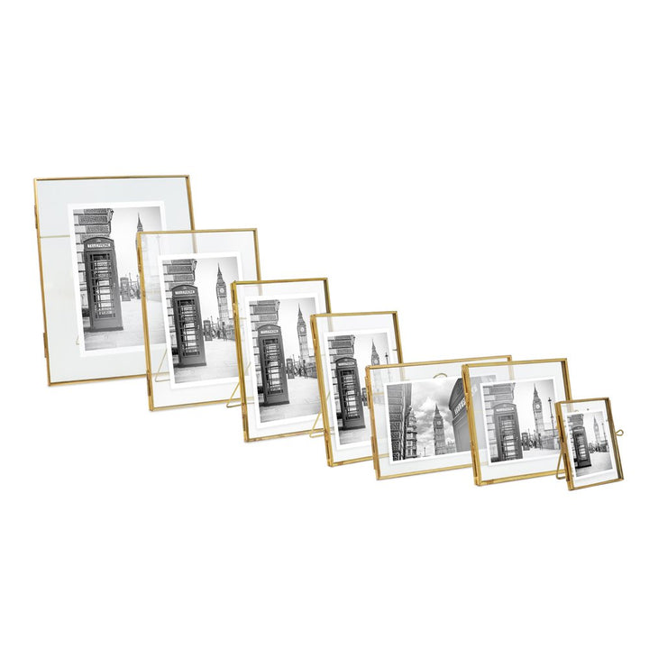 Isaac Jacobs (2-Pack) Vintage Style Brass and Glass, Metal Floating Picture Frame with Locket Closure, for Photos, Art, &amp; More, Tabletop Display