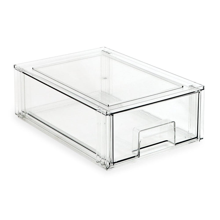 Isaac Jacobs Stackable Organizer Drawer, Clear Plastic Storage Box, Pull-Out Bin, Home, Office, Closet &amp; Shoe Organization, BPA-Free, Food / Fridge / Freezer Safe