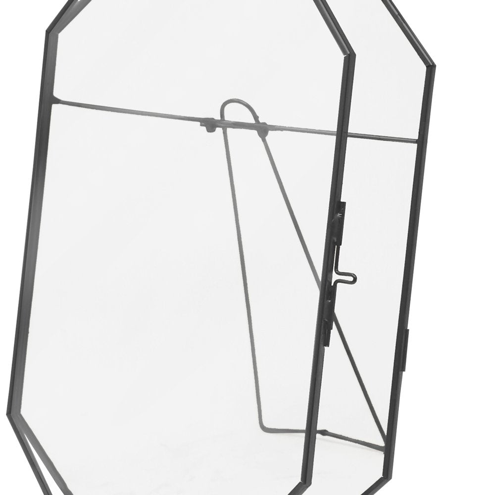 Isaac Jacobs Vintage Style Octagon Brass &amp; Glass, Metal Floating Picture Frame with Locket Closure, Tabletop Display