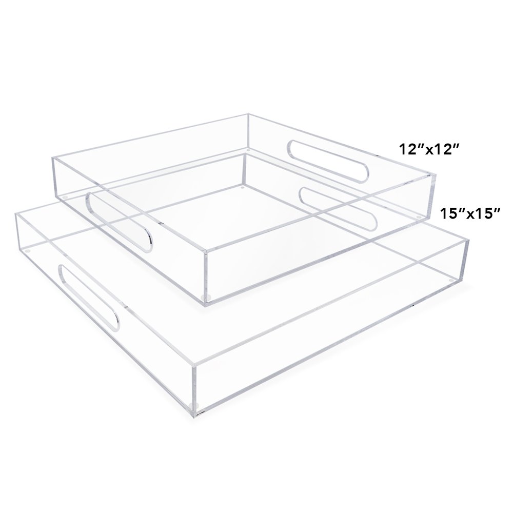 Isaac Jacobs Clear Acrylic Serving Tray with Cutout Handles, Spill-Proof, Stackable Organizer, Space-Saver, Food &amp; Drinks Server, Indoors/Outdoors, Lucite Storage Décor &amp; More