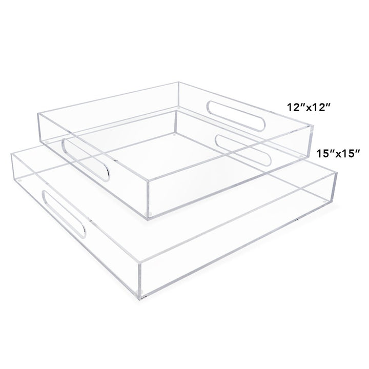 Isaac Jacobs Clear Acrylic Serving Tray with Cutout Handles, Spill-Proof, Stackable Organizer, Space-Saver, Food &amp; Drinks Server, Indoors/Outdoors, Lucite Storage Décor &amp; More