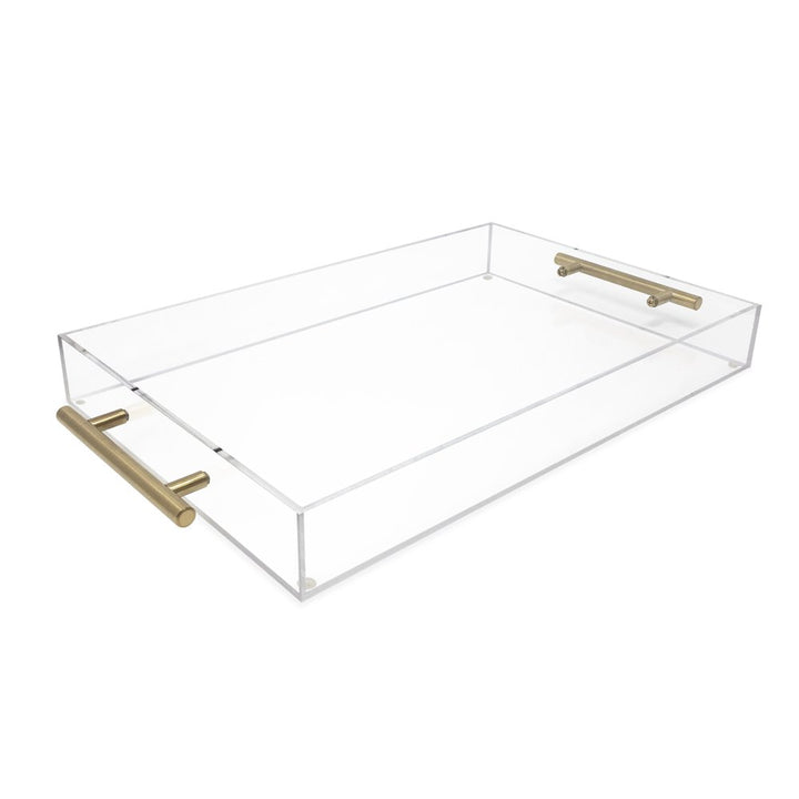 Isaac Jacobs Clear Acrylic Serving Tray with Metal Handles, Spill-Proof, Stackable Organizer, Space-Saver, Food &amp; Drinks Server, Indoors/Outdoors, Lucite Storage Décor &amp; More