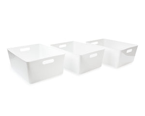 Isaac Jacobs Storage Bin Set w/ Cut-Out Handles, Plastic Organizer, Multi-Use, Home, Office, Pantry, Closet, Kitchen, Fridge/Freezer, BPA Free, Food Safe