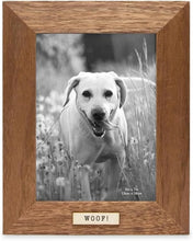 Isaac Jacobs Wood Sentiments Dog "Woof!" Picture Frame, Vertical Keepsake Photo Frame with Easel and a Hanging Tabs for Tabletop, Desktop & Wall Display