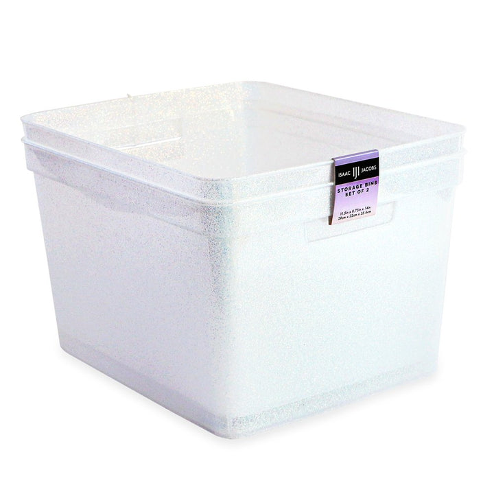 Isaac Jacobs Large Glitter Storage Bin (14” x 11.5” x 8.75”) Set w/Cut-Out Handles, Plastic Organizer, Multi-Functional, Home Storage Solution, Kids Playroom, Bedroom, Closet