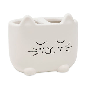 Isaac Jacobs Ceramic Cat Makeup Brush Holder, Multi-Purpose Organizer. Bathroom, Kitchen, Bedroom, Office Décor