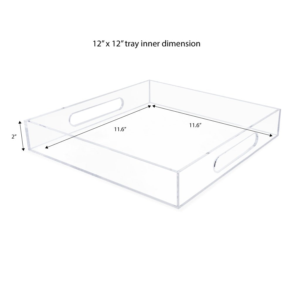 Isaac Jacobs Clear Acrylic Serving Tray with Cutout Handles, Spill-Proof, Stackable Organizer, Space-Saver, Food &amp; Drinks Server, Indoors/Outdoors, Lucite Storage Décor &amp; More