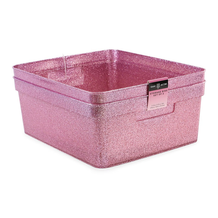 Isaac Jacobs Medium Glitter Storage Bin (14” x 11.5” x 5.5”) Set w/Cut-Out Handles, Plastic Organizer, Multi-Functional, Home Storage Solution, Kids Playroom, Bedroom, Closet