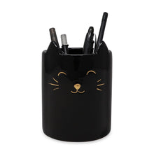 Isaac Jacobs Ceramic Cat Makeup Brush Holder, Multi-Purpose Organizer. Bathroom, Kitchen, Bedroom, Office Décor