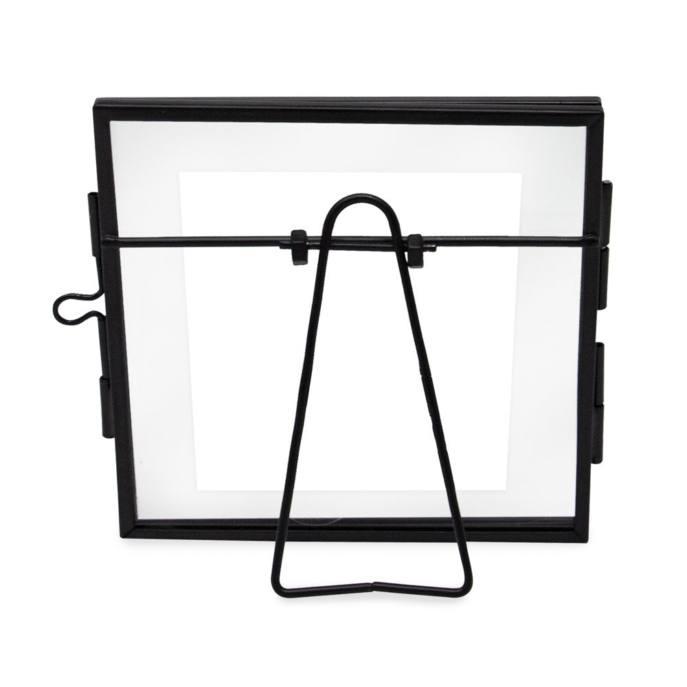 Isaac Jacobs Modern Style Brass and Glass, Pressed Glass, Metal Floating Desk Photo Frame with Locket Closure for Pictures, Art, Mementos &amp; Keepsakes