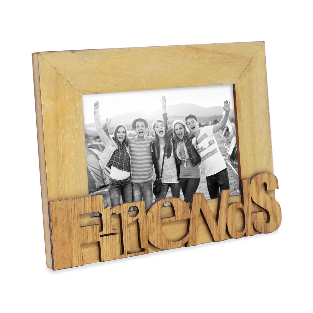 Isaac Jacobs Wood Sentiments “Friends” Picture Frame, Photo Gift for Friend, Display on Tabletop, Desk