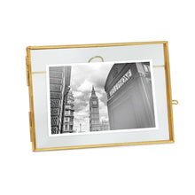 Isaac Jacobs Vintage Style Brass and Glass, Metal Floating Picture Frame with Locket Closure, for Photos, Art, & More, Tabletop Display