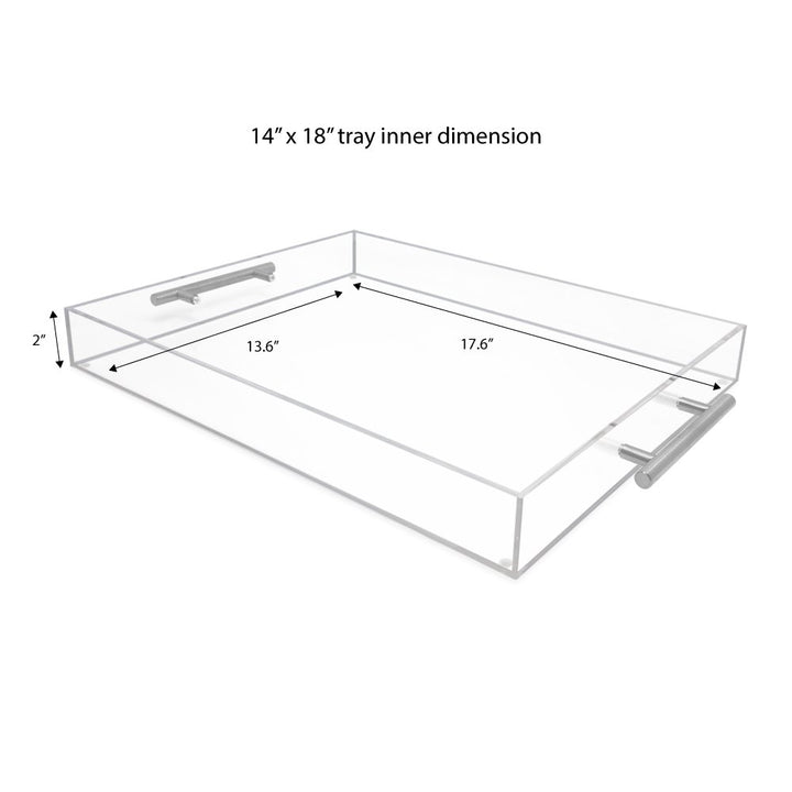 Isaac Jacobs Clear Acrylic Serving Tray with Metal Handles, Spill-Proof, Stackable Organizer, Space-Saver, Food &amp; Drinks Server, Indoors/Outdoors, Lucite Storage Décor &amp; More