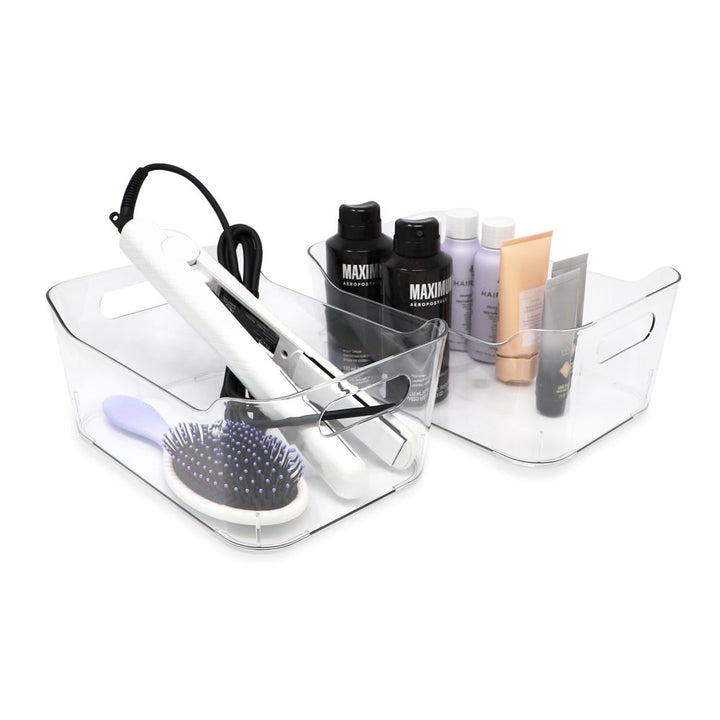 Isaac Jacobs Clear Storage Bins w/Handles, Plastic Box Set, Home, Office, Fridge, Freezer, Kitchen, Pantry Organization Container, BPA-Free/Food Safe