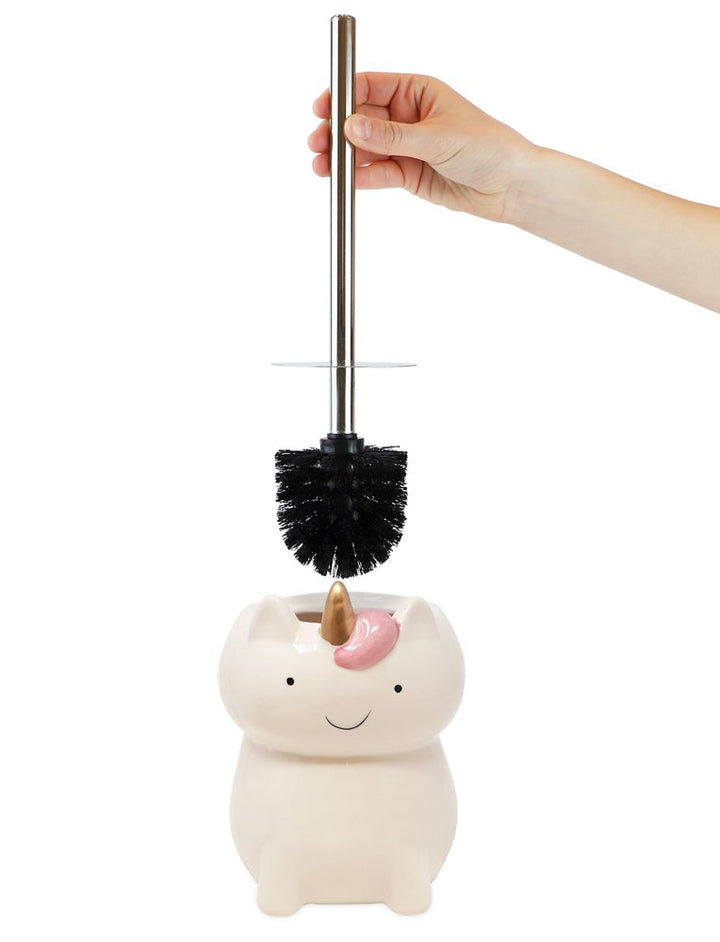 Isaac Jacobs Ceramic Toilet Bowl Brush Holder with Metal Handle - Bathroom Accessory &amp; Cleaning Storage