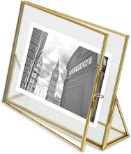Isaac Jacobs Antique Gold, Vintage Style Brass and Glass, Floating Photo Frame, Metal, with Locket Closure and Angled Base, for Pictures, Art, Mementos, Keepsakes, 2 Pack