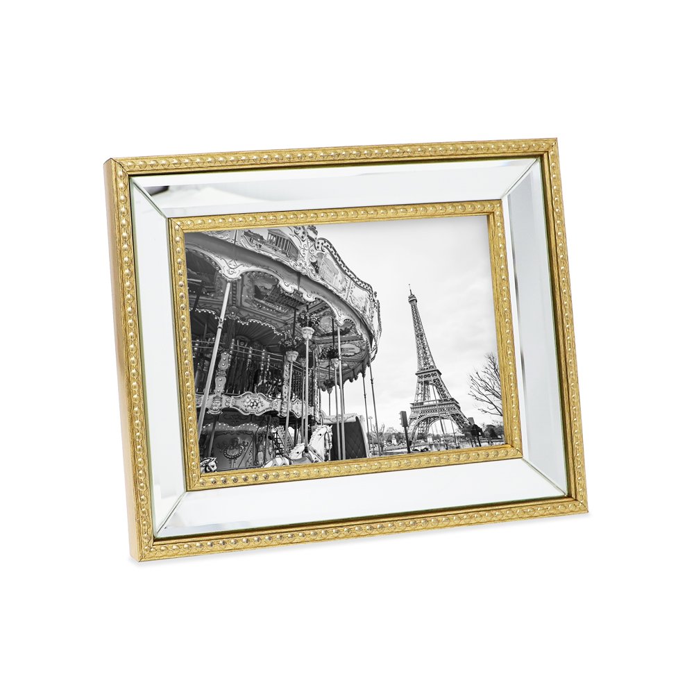 Isaac Jacobs Mirror Bead Picture Frame - Classic Mirrored Frame with Dotted Border Made for Wall Display, Tabletop, Photo Gallery and Wall Art