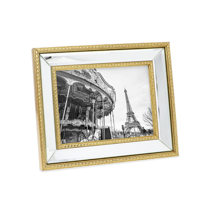 Isaac Jacobs Mirror Bead Picture Frame - Classic Mirrored Frame with Dotted Border Made for Wall Display, Tabletop, Photo Gallery and Wall Art