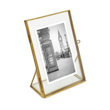 Isaac Jacobs Vintage Style Brass and Glass, Floating Photo Frame, Metal, with Locket Closure and Angled Base, for Pictures, Art, Mementos, Keepsakes