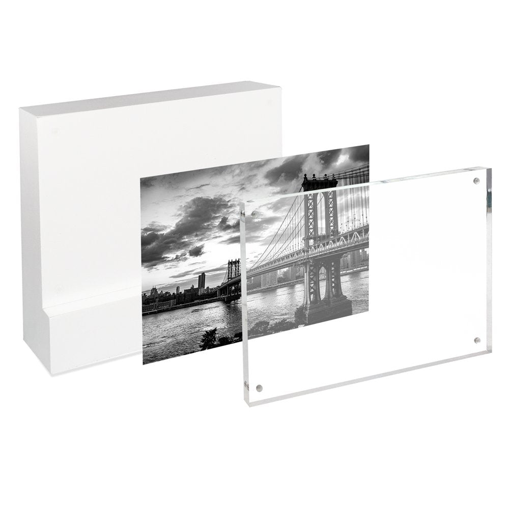 Isaac Jacobs Wood Block Acrylic Picture Frame, Magnetic Photo Frame, Made For Tabletop Display