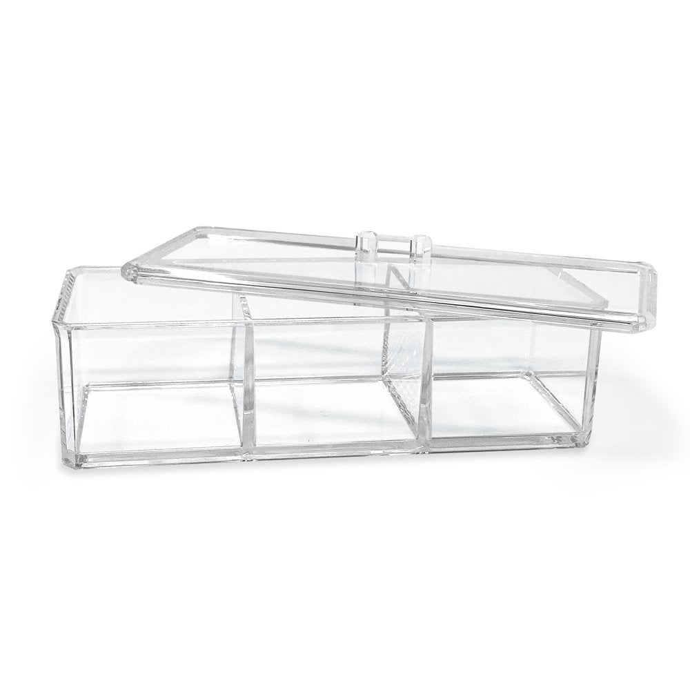 Isaac Jacobs 3-Compartment Clear Acrylic Rectangular Stackable Organizer with Lid, Multi-Sectional Drawer Tray, Storage Solution for Makeup, Craft Supplies, for Bathroom, Kitchen, Office