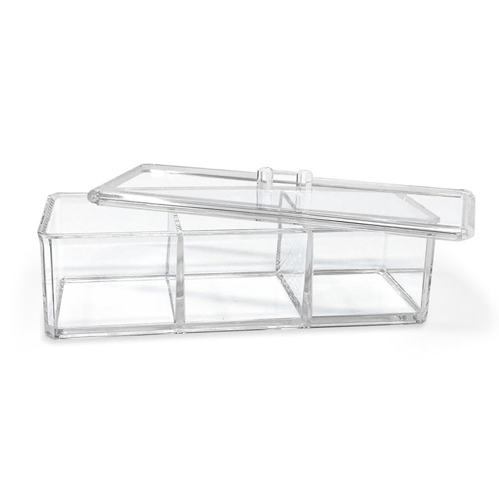 Isaac Jacobs 3-Compartment Clear Acrylic Rectangular Stackable Organizer with Lid, Multi-Sectional Drawer Tray, Storage Solution for Makeup, Craft Supplies, for Bathroom, Kitchen, Office