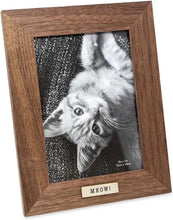 Isaac Jacobs Wood Sentiments Cat "Meow" Picture Frame, Vertical Keepsake Photo Frame with Easel and a Hanging Tabs for Tabletop, Desktop & Wall Display