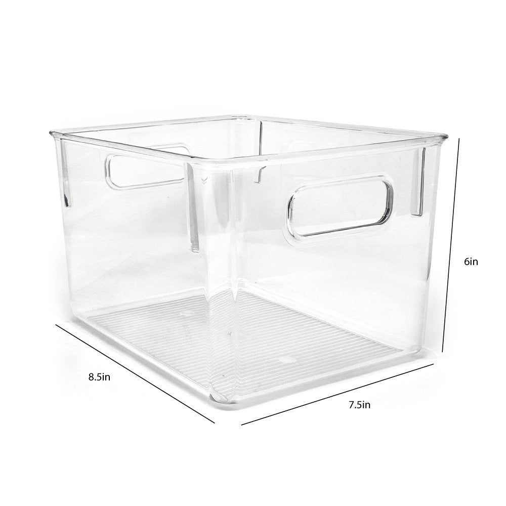 Isaac Jacobs 3-Pack Clear Storage Bins with Handles, Plastic Organizer for Home, Room, Office, Fridge, Kitchen/Pantry Non-Slip Container Set, Food Safe, BPA Free