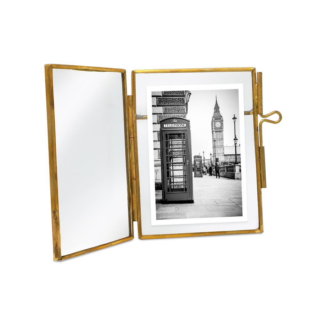 Isaac Jacobs 2x3 (10-Pack) Vintage Style Brass and Glass, Metal Floating Picture Frame (Vertical) with Locket Closure, for Photos, Art, More, Tabletop Display_