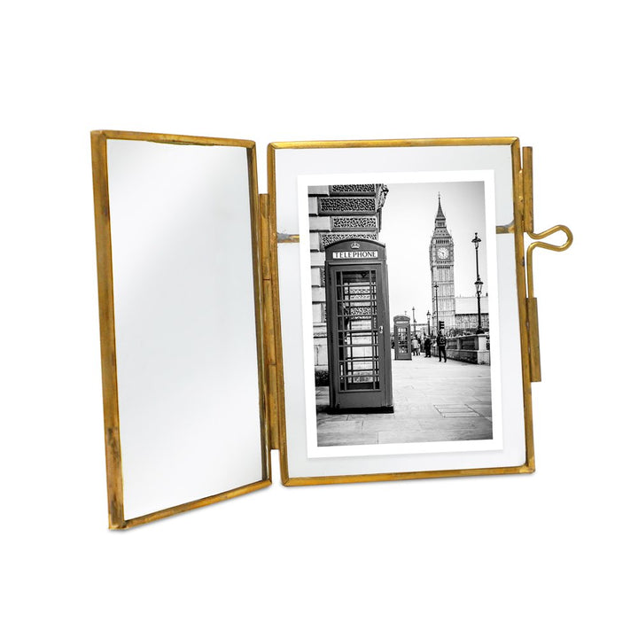 Isaac Jacobs 2x3 (10-Pack) Vintage Style Brass and Glass, Metal Floating Picture Frame (Vertical) with Locket Closure, for Photos, Art, More, Tabletop Display_