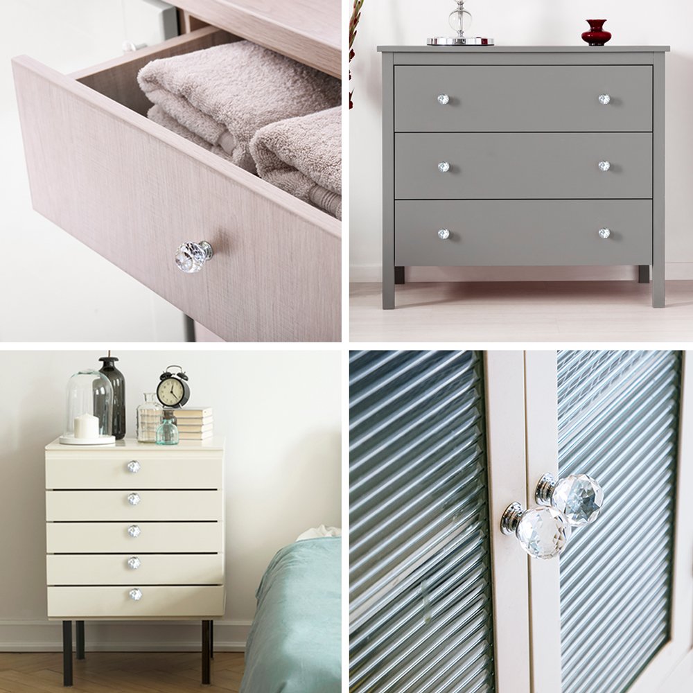 Isaac Jacobs Crystal Knobs Set, Cabinet Knobs with Screws, Drawer Pulls, Glass, for Dresser, Bathroom, Bedroom, Kitchen, Living Room &amp; More