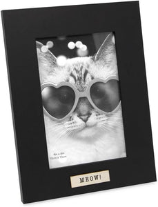 Isaac Jacobs Wood Sentiments Cat "Meow" Picture Frame, Vertical Keepsake Photo Frame with Easel and a Hanging Tabs for Tabletop, Desktop & Wall Display