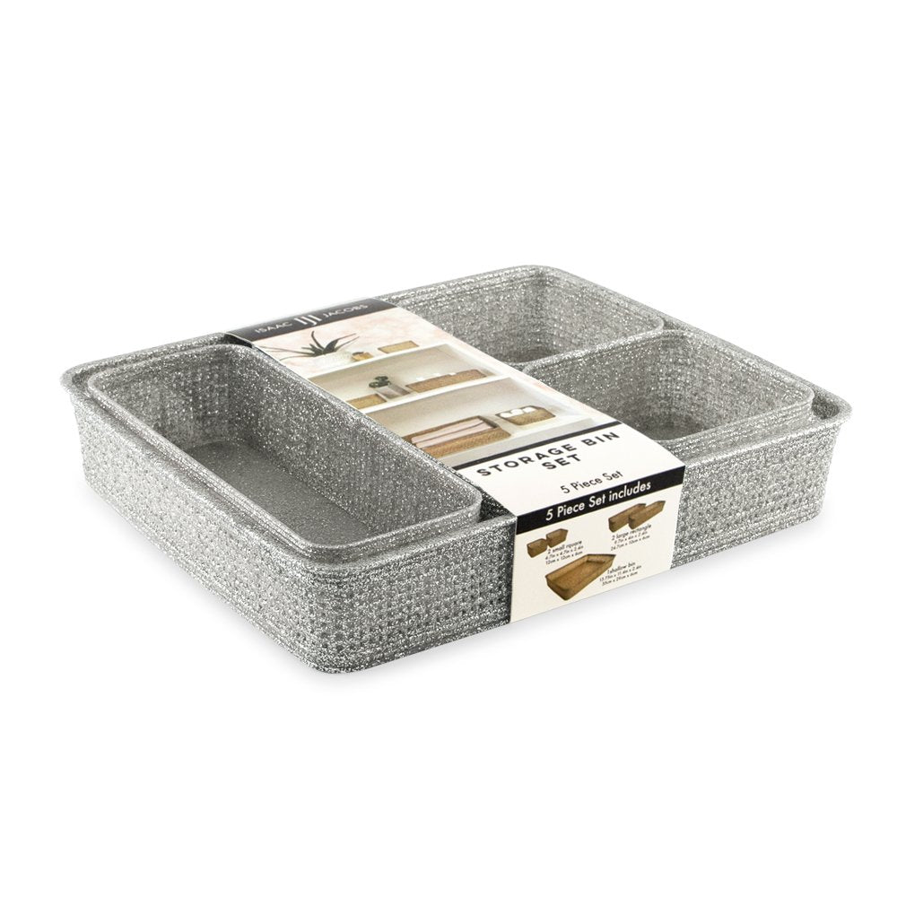 Isaac Jacobs Glitter Plastic Organizer Set w/Cut-Out Handles, Multi-Functional Home Storage, Desk, Office, Bathroom, Bedroom, Closet, Playroom