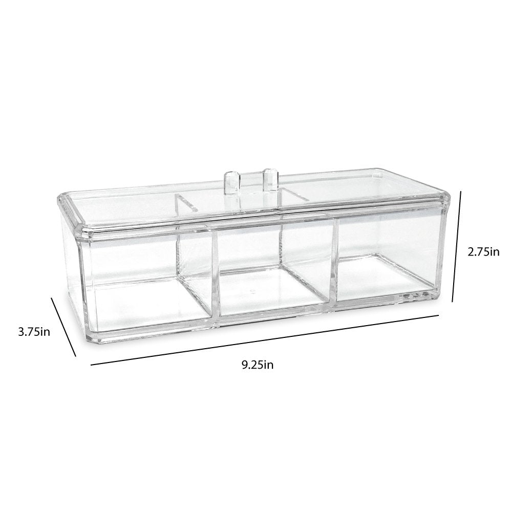 Isaac Jacobs 3-Compartment Clear Acrylic Rectangular Stackable Organizer with Lid, Multi-Sectional Drawer Tray, Storage Solution for Makeup, Craft Supplies, for Bathroom, Kitchen, Office