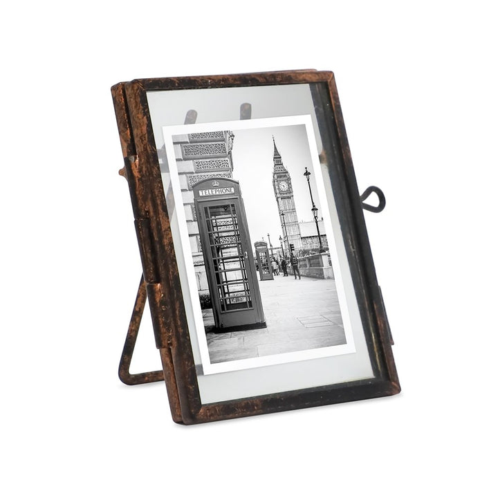 Isaac Jacobs 2x3 (10-Pack) Vintage Style Brass and Glass, Metal Floating Picture Frame (Vertical) with Locket Closure, for Photos, Art, More, Tabletop Display_