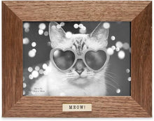 Isaac Jacobs Wood Sentiments Cat "Meow" Picture Frame, Vertical Keepsake Photo Frame with Easel and a Hanging Tabs for Tabletop, Desktop & Wall Display