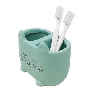 Isaac Jacobs Ceramic Cat Makeup Brush Holder, Multi-Purpose Organizer. Bathroom, Kitchen, Bedroom, Office Décor