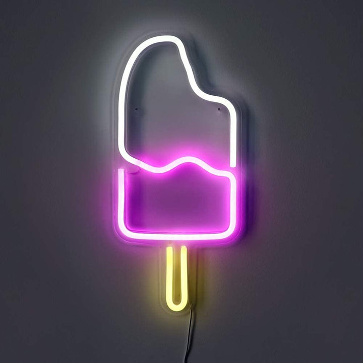 Isaac Jacobs 18” x 8” inch LED Neon ‘White &amp; Pink IceCream Popsicle‘ Wall Sign for Cool Light, Wall Art, Bedroom Decorations, Home Accessories, Party, and Holiday Décor: Powered by USB Wire (POPSICLE)
