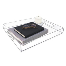 Isaac Jacobs Clear Acrylic Serving Tray with Cutout Handles, Spill-Proof, Stackable Organizer, Space-Saver, Food & Drinks Server, Indoors/Outdoors, Lucite Storage Décor & More