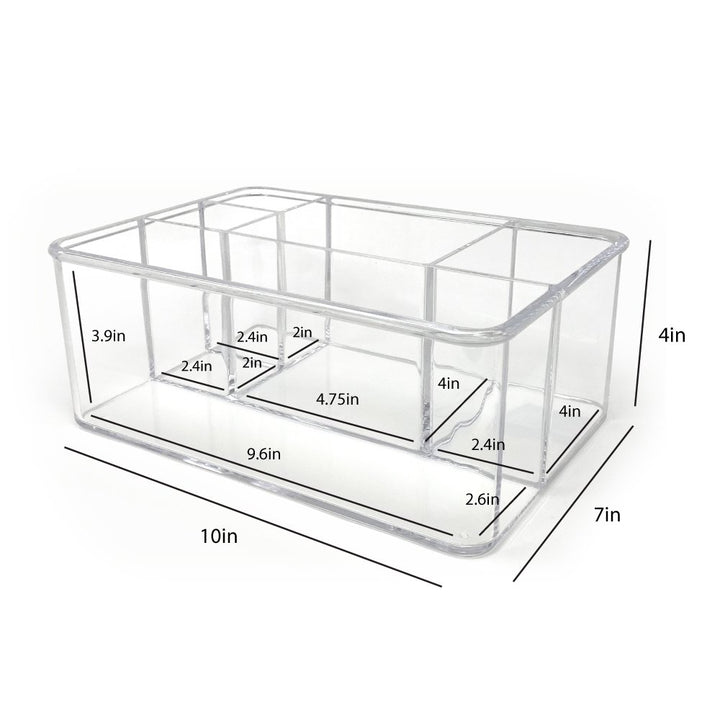 Isaac Jacobs 5-Compartment Clear Acrylic Organizer (10” L x 7” W x 4” H), Makeup Brush Holder, Tall Slot, Multi-Sectional Tray, Storage Solution for Makeup, School, Crafts, Office Supplies &amp; More