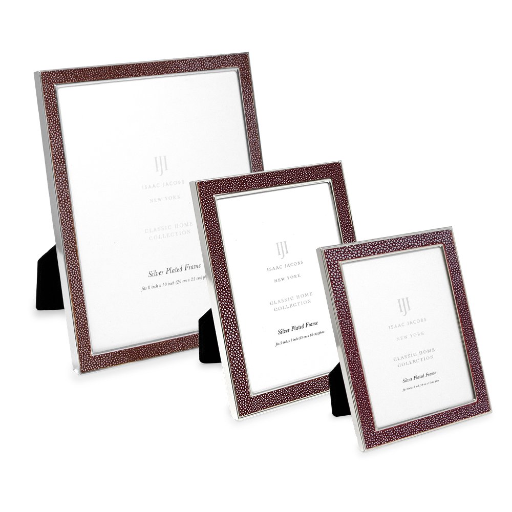 Isaac Jacobs Leather with Metal (Vertical &amp; Horizontal) Picture Frame, Shagreen Border w/ Black Fabric Easel, Wall-Mountable, Made For Tabletop, Photo Gallery