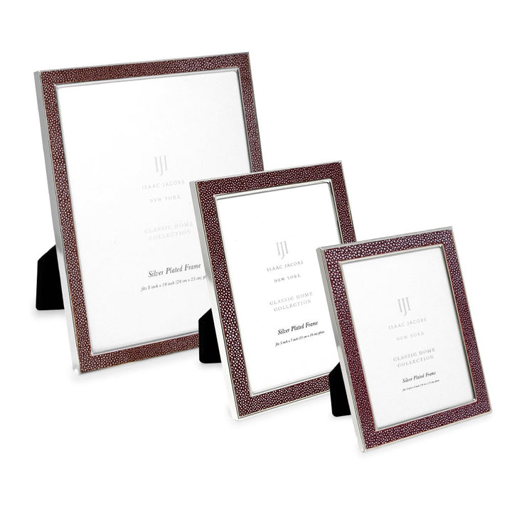 Isaac Jacobs Leather with Metal (Vertical &amp; Horizontal) Picture Frame, Shagreen Border w/ Black Fabric Easel, Wall-Mountable, Made For Tabletop, Photo Gallery